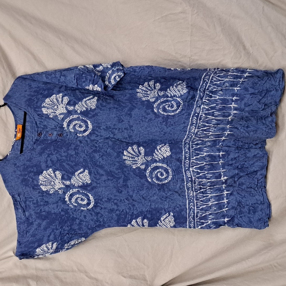 3X 100% Rayon.  PS Spa blue and white bathing suit cover up or summer dress